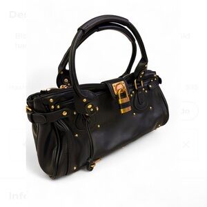 Chloe Paddington Style Black Shoulder Bag with Gold Accents